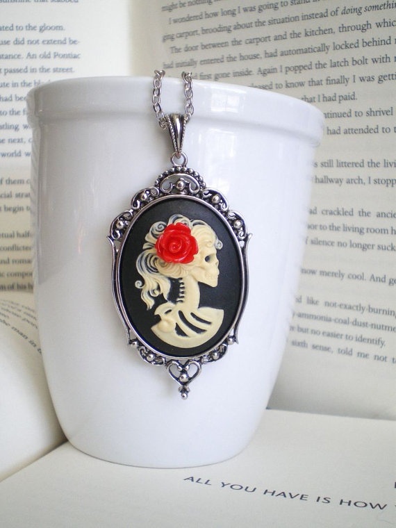 Lady Skeleton Cameo Necklace - Day of The Dead Jewelry - Madame Mayhem